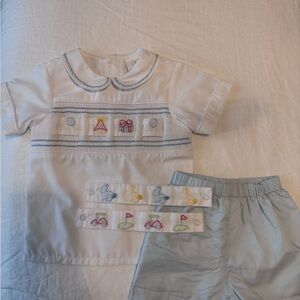 Lullaby Set 18m smocked matched set,interchangeable ribbon:Easter,Birthday,Golf